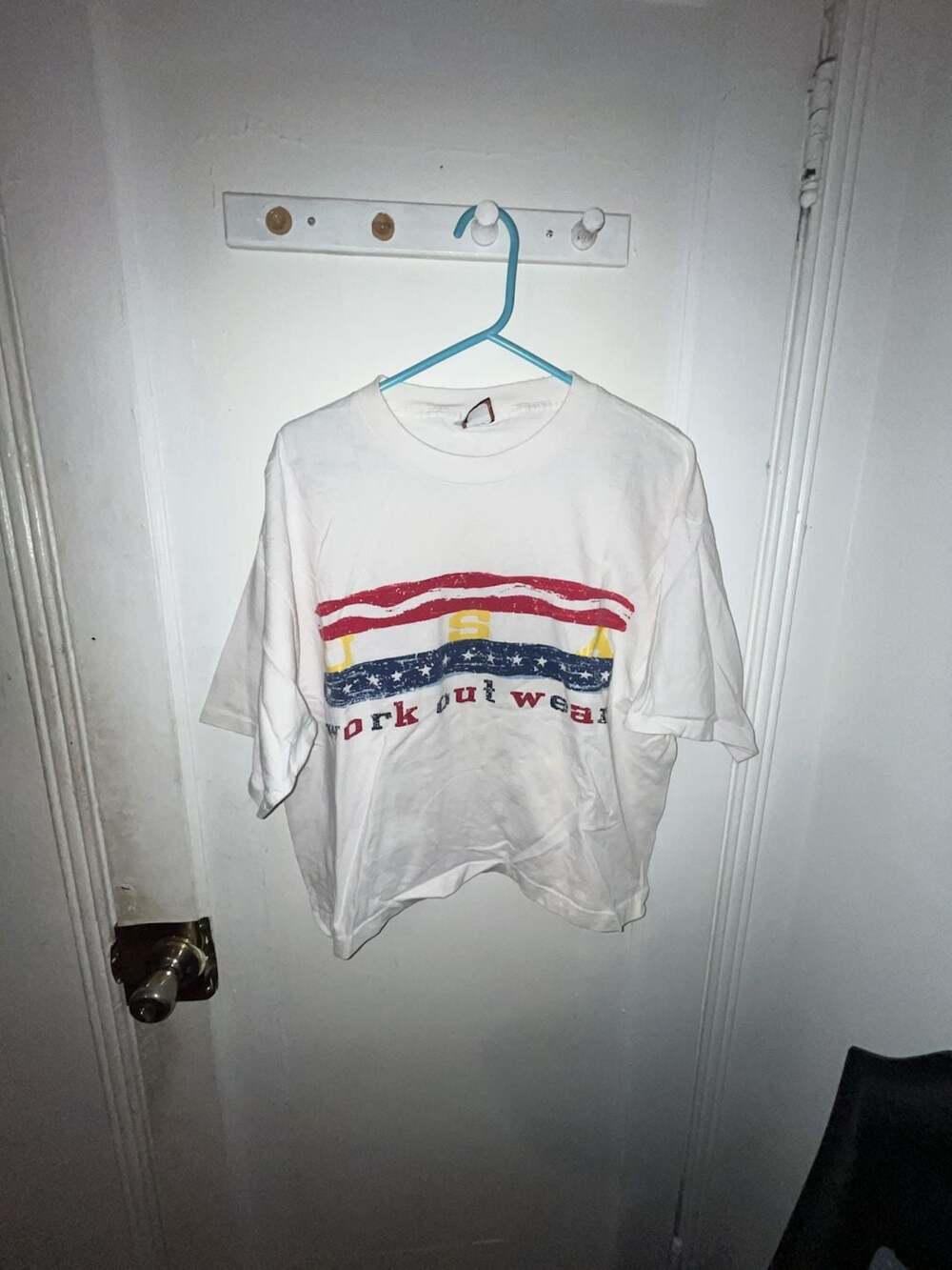 Body Details USA Work Out Wear T-Shirt OSFM White Cotton Graphic